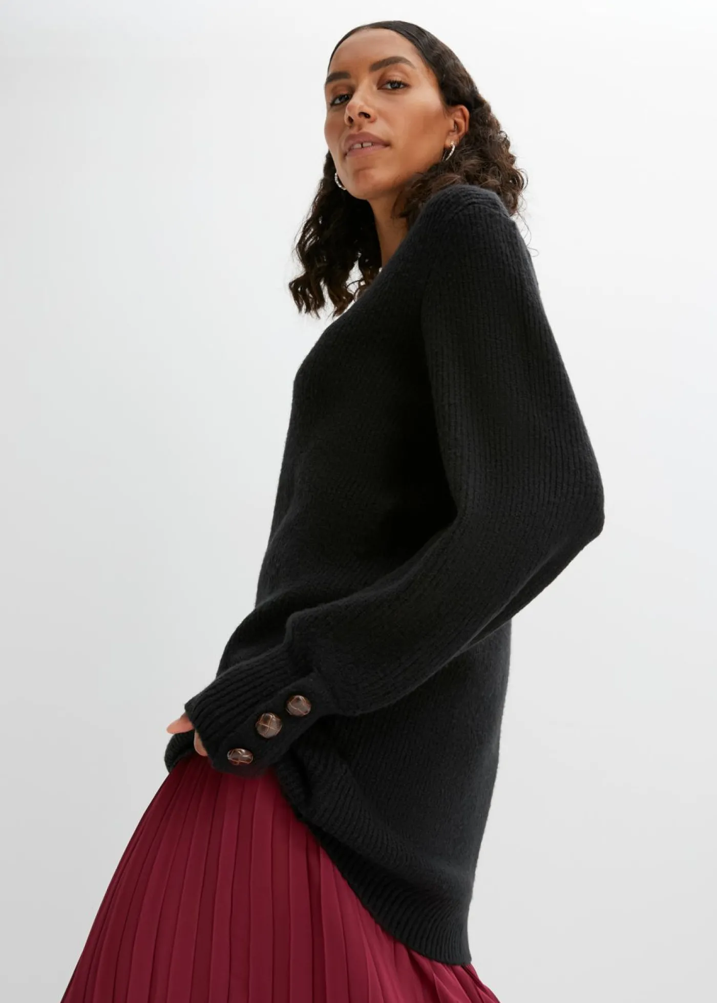 bonprix bonprix Jersey largo con botones Negro Hot