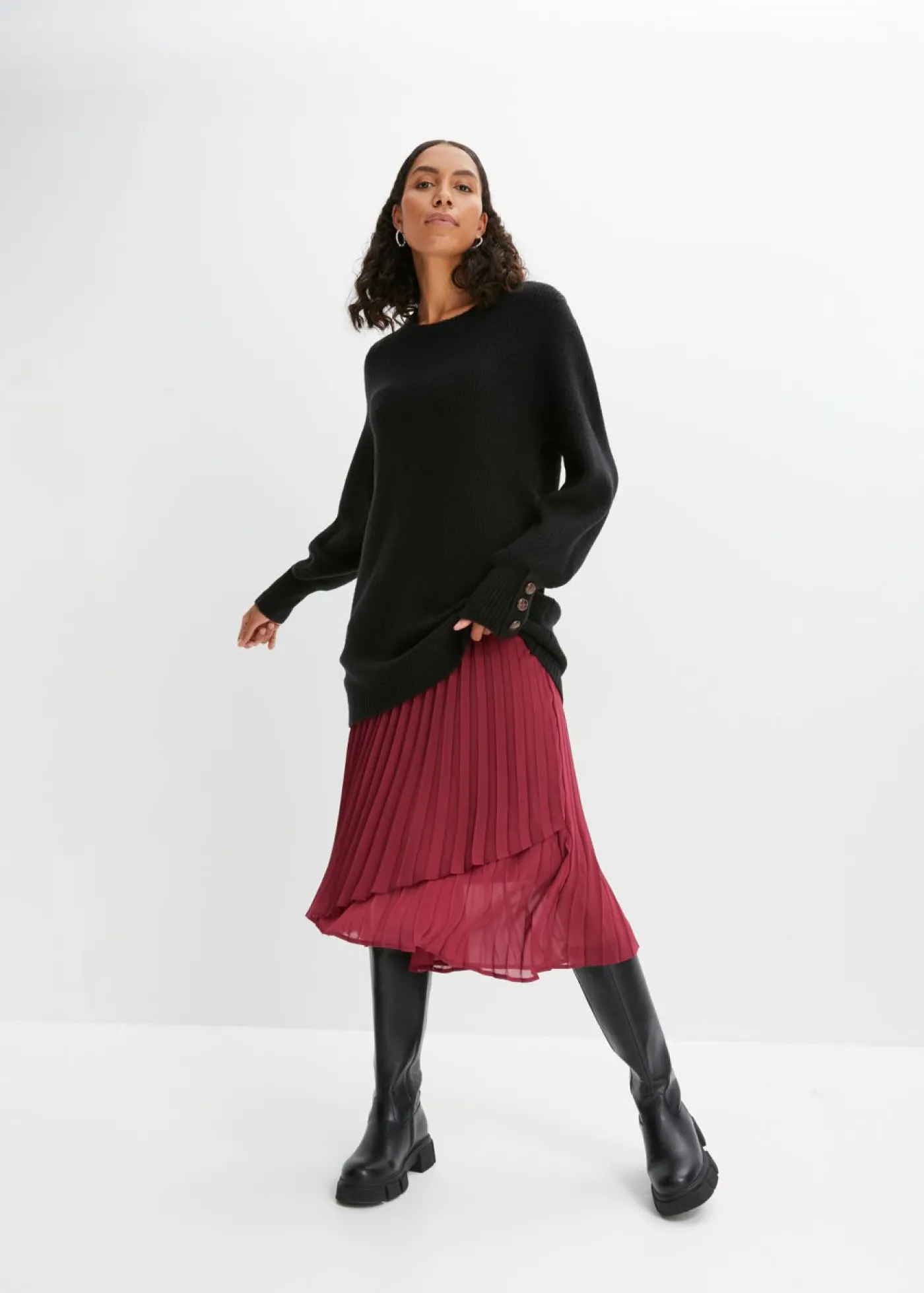 bonprix bonprix Jersey largo con botones Negro Hot