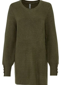 bonprix bonprix Jersey largo con botones Verde oliva oscuro Online