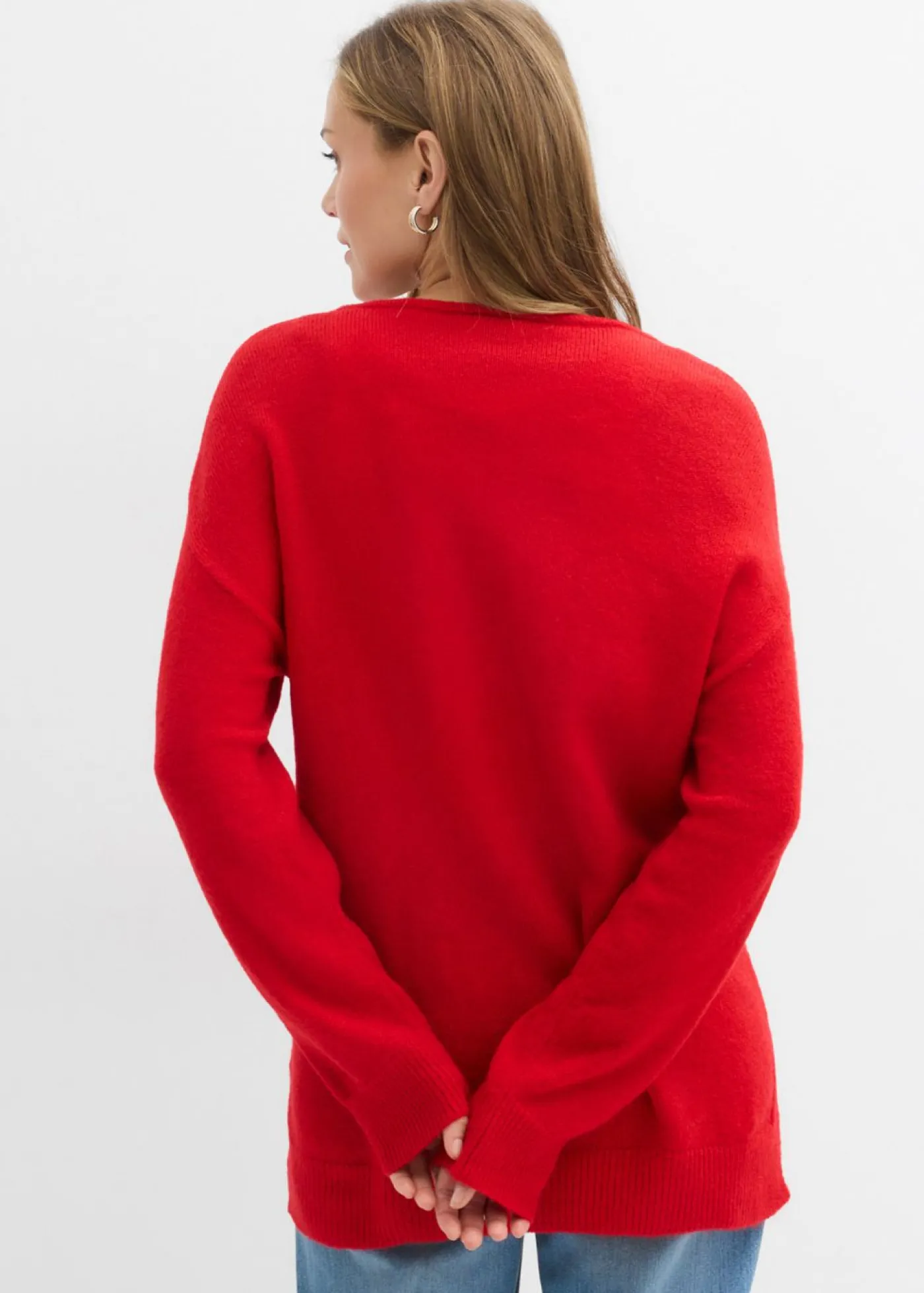bonprix bonprix Jersey largo con corte holgado y aberturas laterales rojo lava Discount
