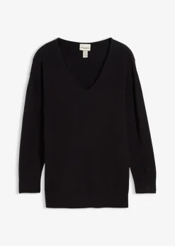 bonprix bonprix Jersey largo con corte holgado y aberturas laterales Negro