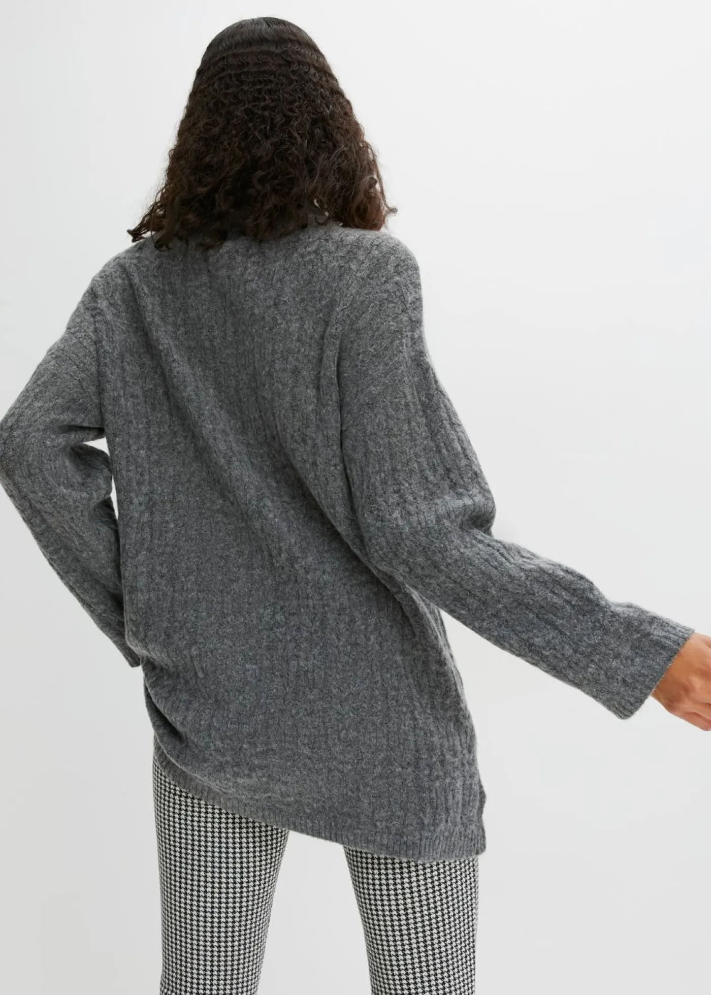 bonprix bonprix Jersey largo con patrón trenzado Antracita jaspeado Sale