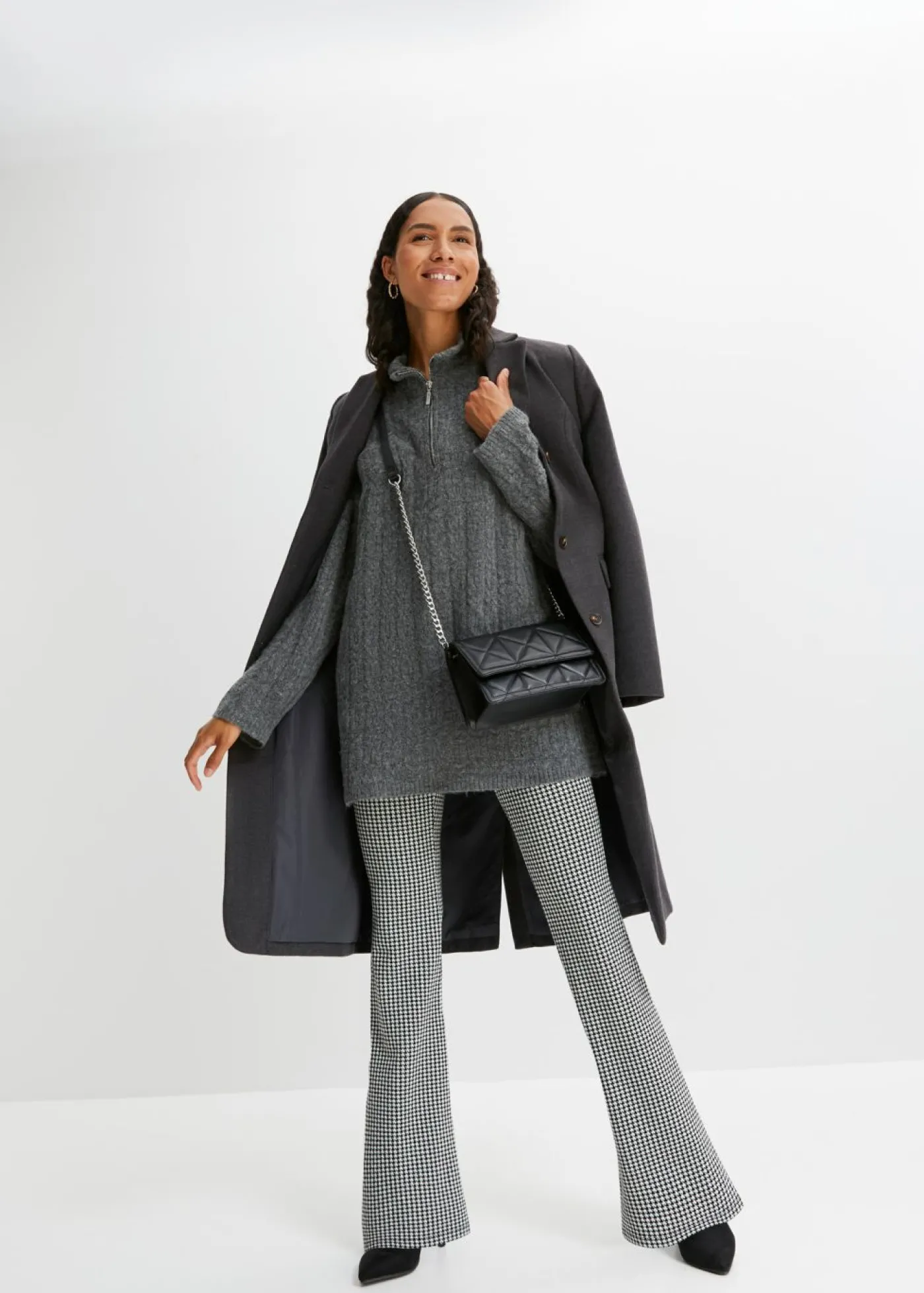 bonprix bonprix Jersey largo con patrón trenzado Antracita jaspeado Sale