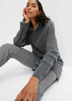 bonprix bonprix Jersey largo con patrón trenzado Antracita jaspeado Sale