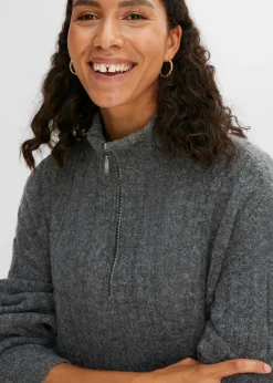 bonprix bonprix Jersey largo con patrón trenzado Antracita jaspeado Sale