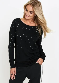 bonprix bonprix Jersey largo con piedras brillantes Negro-plateado Clearance