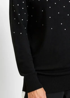 bonprix bonprix Jersey largo con piedras brillantes Negro-plateado Clearance