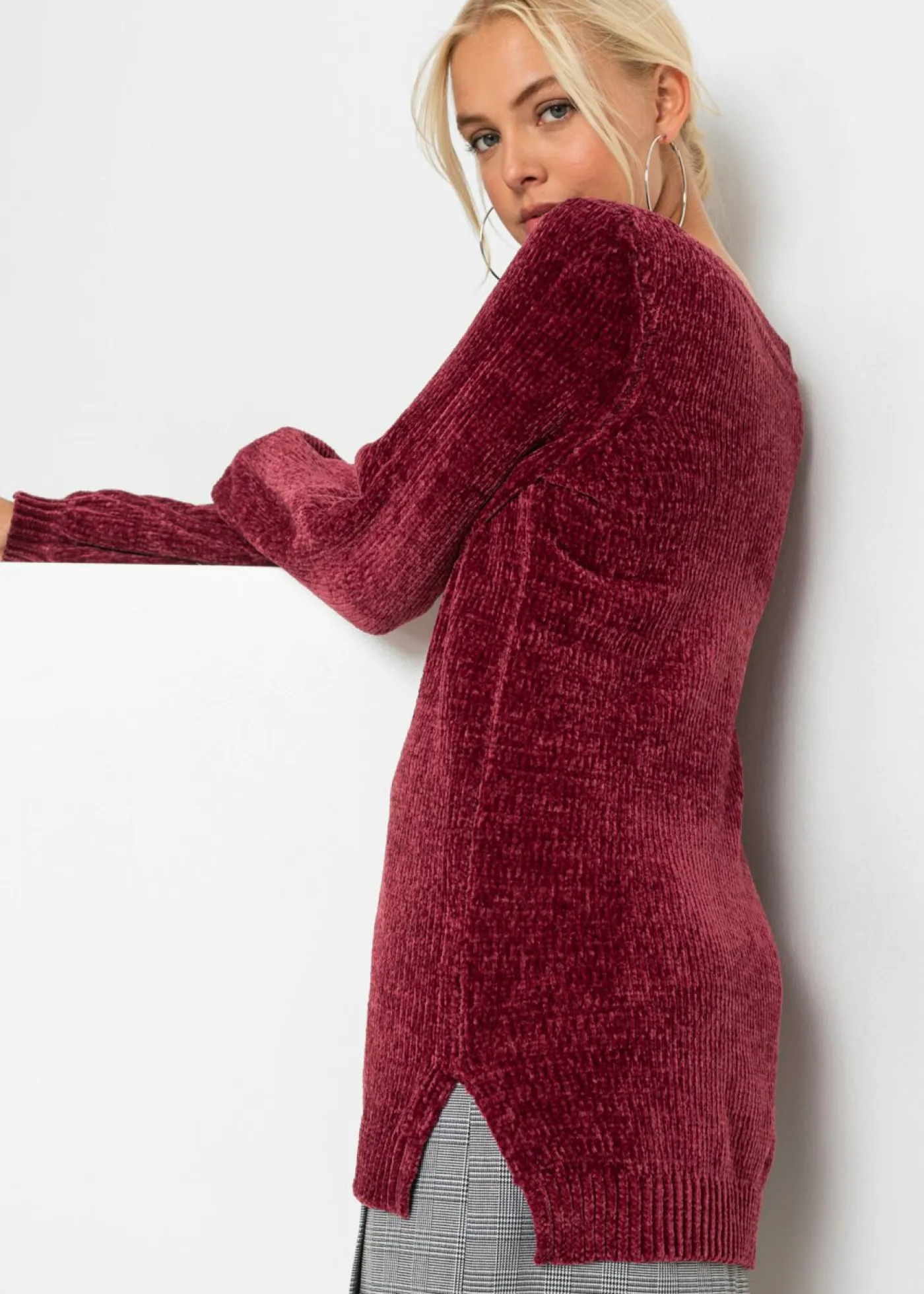 bonprix bonprix Jersey largo de chenilla Granate Online