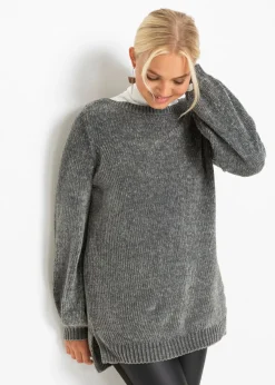 bonprix bonprix Jersey largo de chenilla Gris oscuro Discount