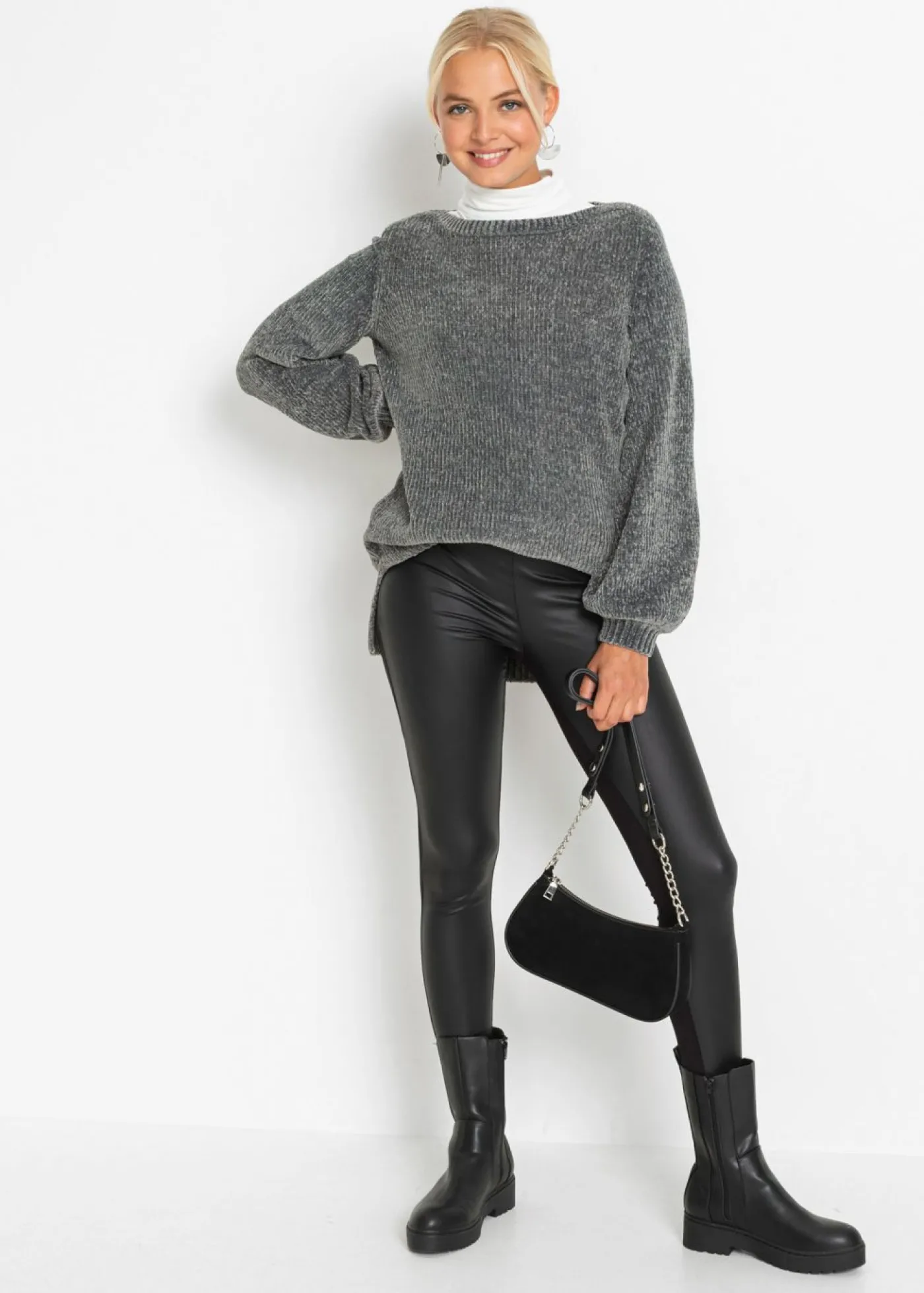 bonprix bonprix Jersey largo de chenilla Gris oscuro Discount