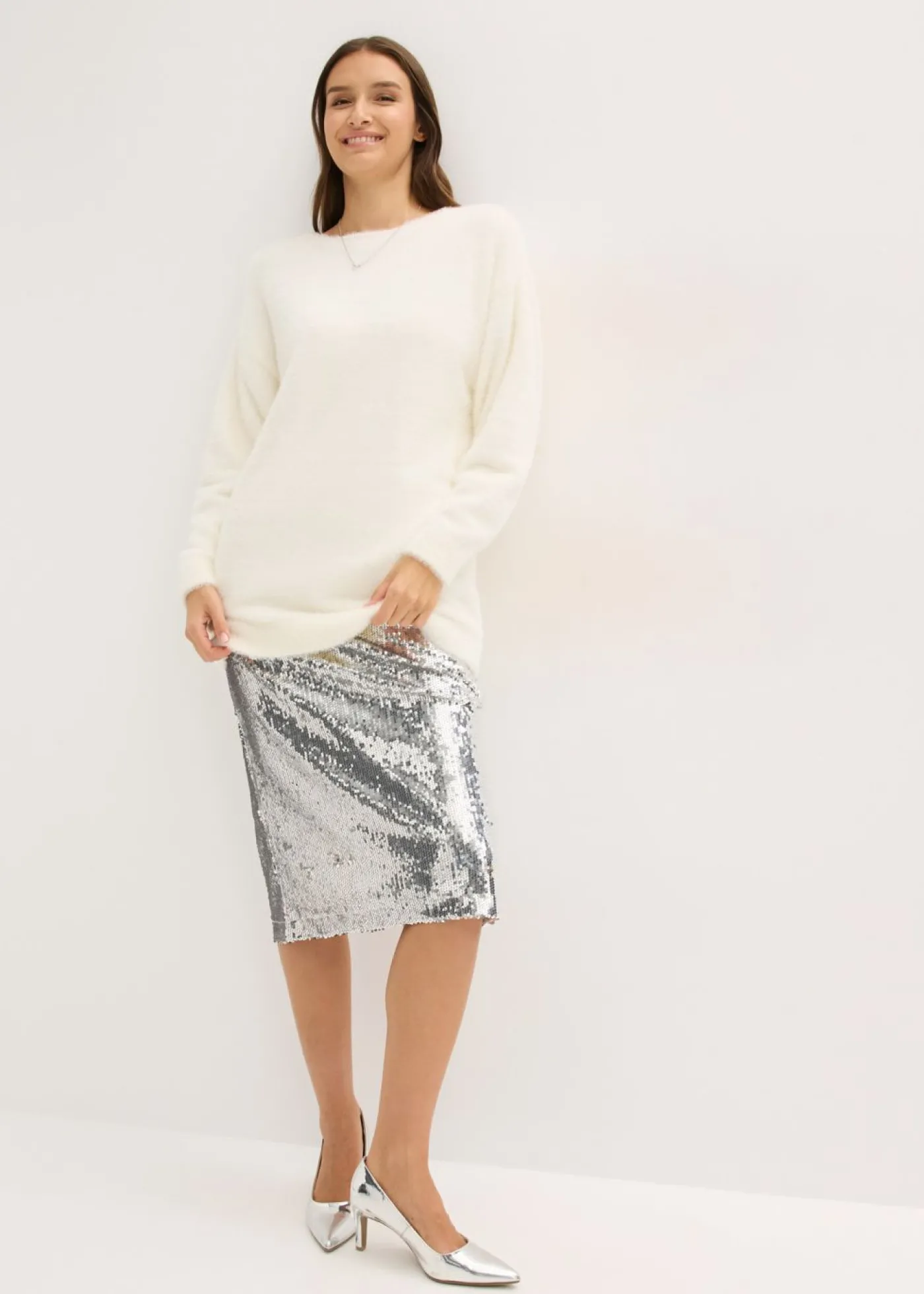 bonprix bonprix Jersey largo de hilo suave Blanco lana Discount
