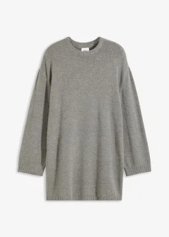 bonprix bonprix Jersey largo de punto fino con aberturas laterales en mezcla de viscosa gris jaspeado moteado Outlet