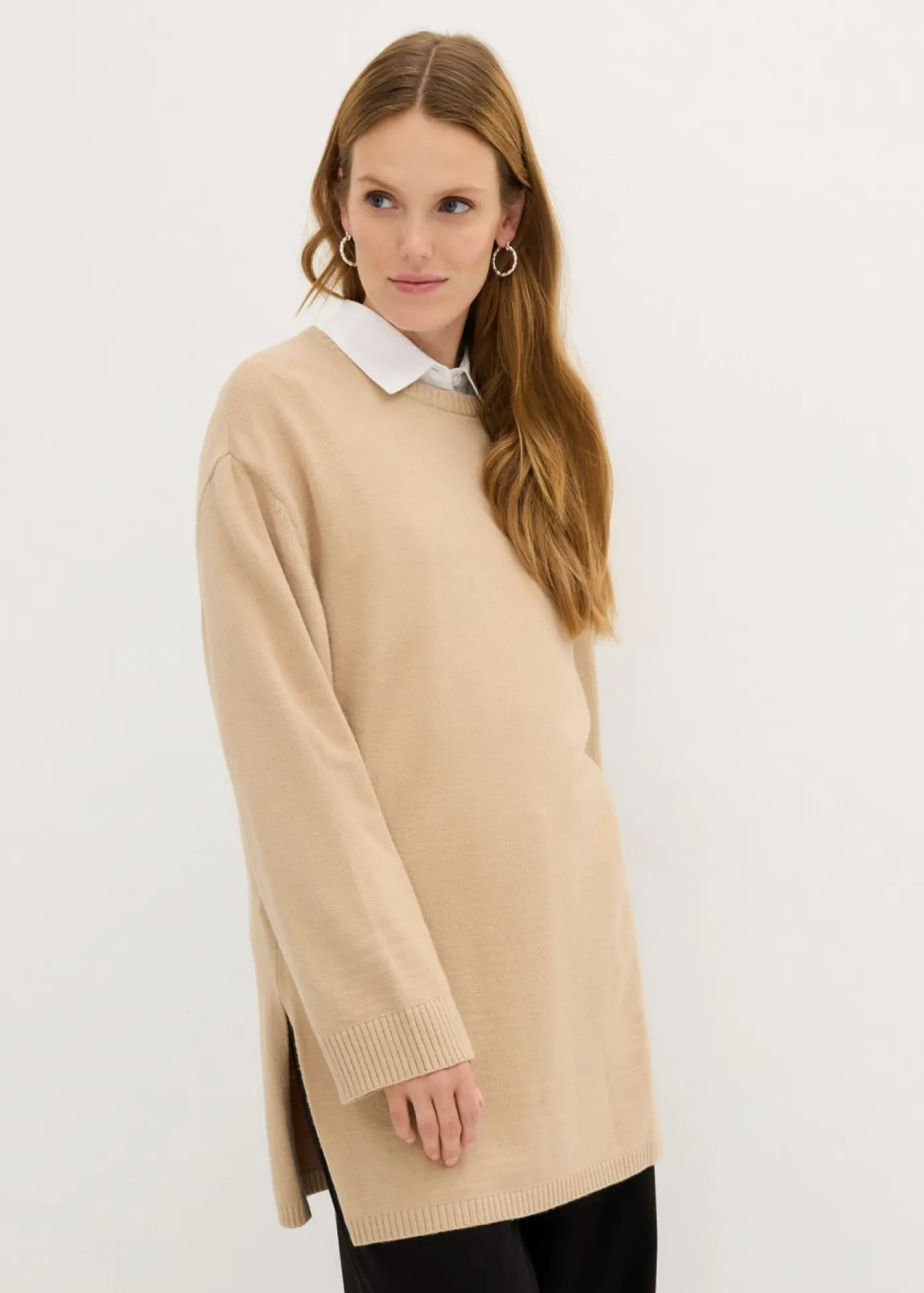 bonprix bonprix Jersey largo de punto fino con aberturas laterales en mezcla de viscosa beige pardo moteado Discount