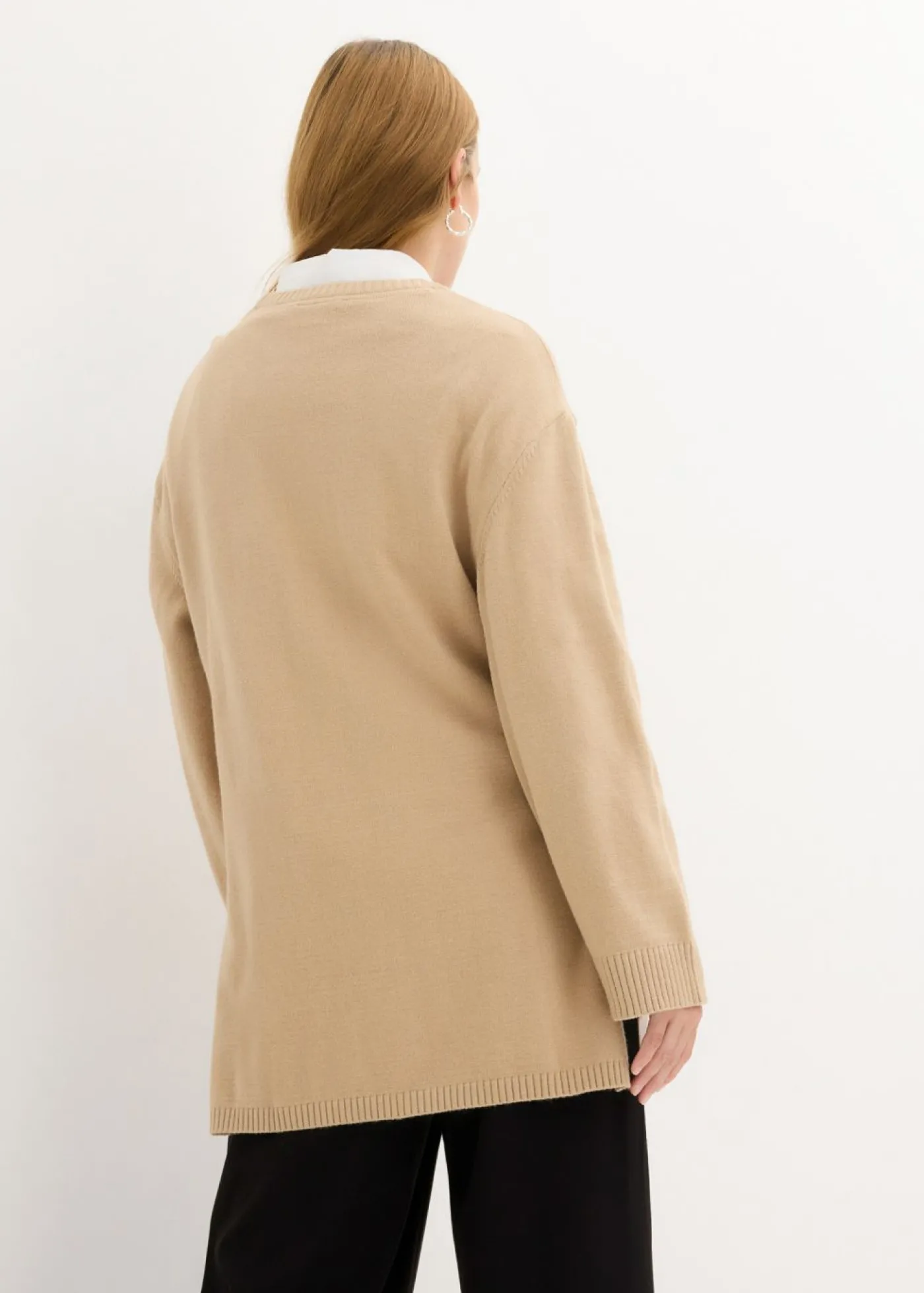 bonprix bonprix Jersey largo de punto fino con aberturas laterales en mezcla de viscosa beige pardo moteado Discount