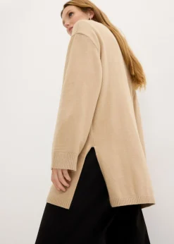 bonprix bonprix Jersey largo de punto fino con aberturas laterales en mezcla de viscosa beige pardo moteado Discount