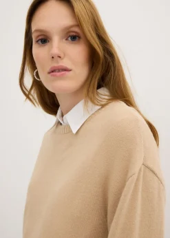 bonprix bonprix Jersey largo de punto fino con aberturas laterales en mezcla de viscosa beige pardo moteado Discount