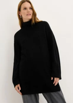 bonprix bonprix Jersey largo de punto fino con aberturas laterales en mezcla de viscosa Negro Online
