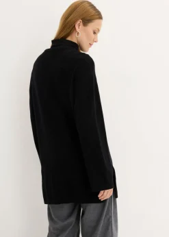 bonprix bonprix Jersey largo de punto fino con aberturas laterales en mezcla de viscosa Negro Online