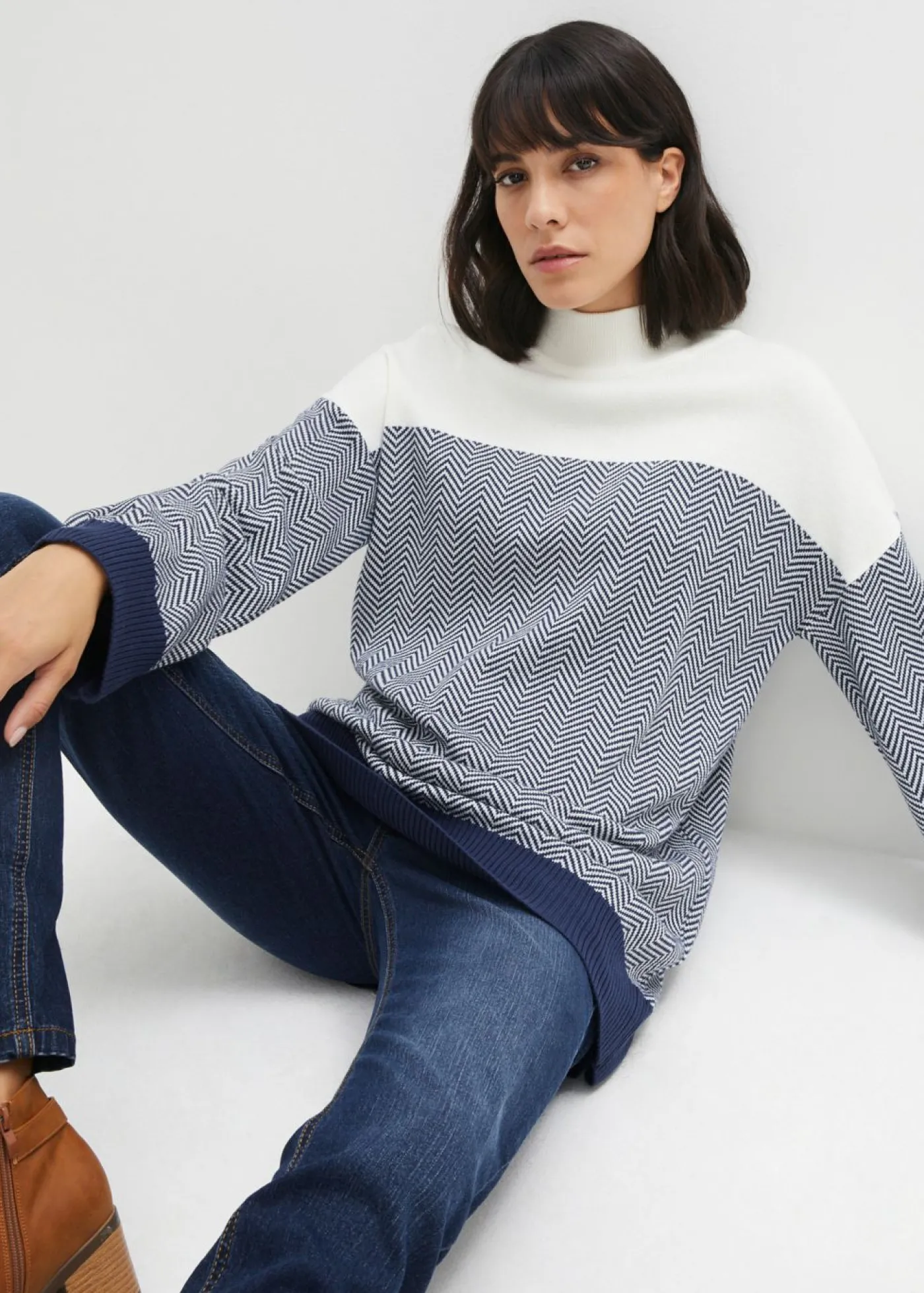 bonprix bonprix Jersey largo informal naranja oscuro/azul marino