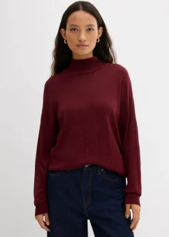 bonprix bonprix Jersey ligero de punto fino con cuello alto ancho, en mezcla de viscosa rojo avellana Sale