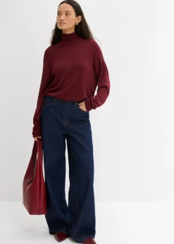 bonprix bonprix Jersey ligero de punto fino con cuello alto ancho, en mezcla de viscosa rojo avellana Sale
