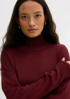 bonprix bonprix Jersey ligero de punto fino con cuello alto ancho, en mezcla de viscosa rojo avellana Sale