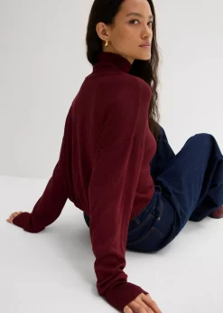 bonprix bonprix Jersey ligero de punto fino con cuello alto ancho, en mezcla de viscosa rojo avellana Sale