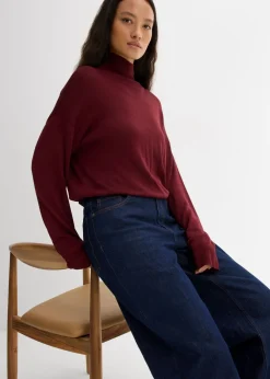 bonprix bonprix Jersey ligero de punto fino con cuello alto ancho, en mezcla de viscosa rojo avellana Sale