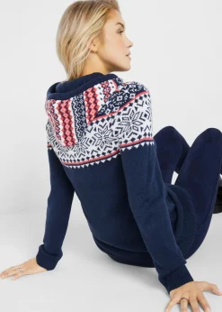 bonprix bonprix Jersey nórdico con capucha Azul marino Discount