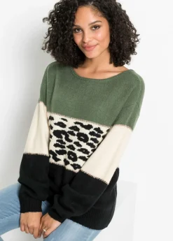 bonprix bonprix Jersey oversize Negro-verde claro-crema Clearance