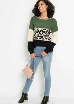 bonprix bonprix Jersey oversize Negro-verde claro-crema Clearance