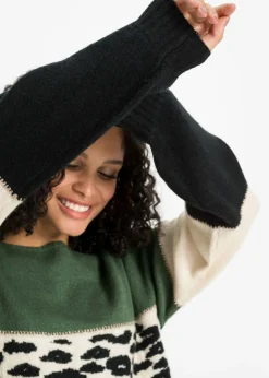 bonprix bonprix Jersey oversize Negro-verde claro-crema Clearance