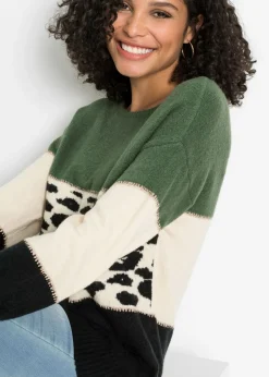 bonprix bonprix Jersey oversize Negro-verde claro-crema Clearance