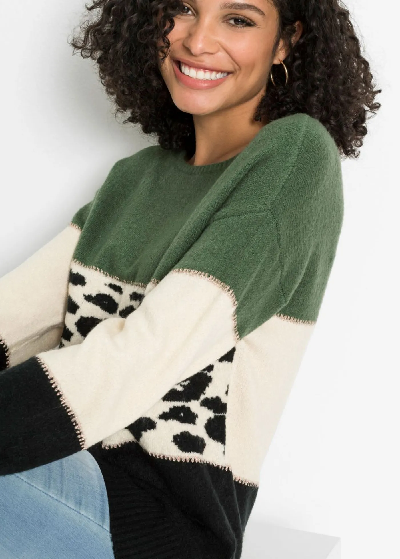 bonprix bonprix Jersey oversize Negro-verde claro-crema Clearance