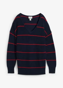bonprix bonprix Jersey oversize azul marino-fresa con rayas Outlet