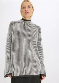 bonprix bonprix Jersey oversize con cuello alto pizarra moteado Clearance