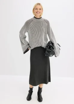 bonprix bonprix Jersey oversize con cuello alto pizarra moteado Clearance