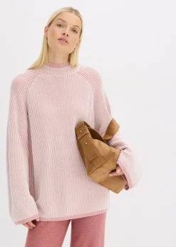 bonprix bonprix Jersey oversize con cuello alto rosa ceniza moteado Outlet