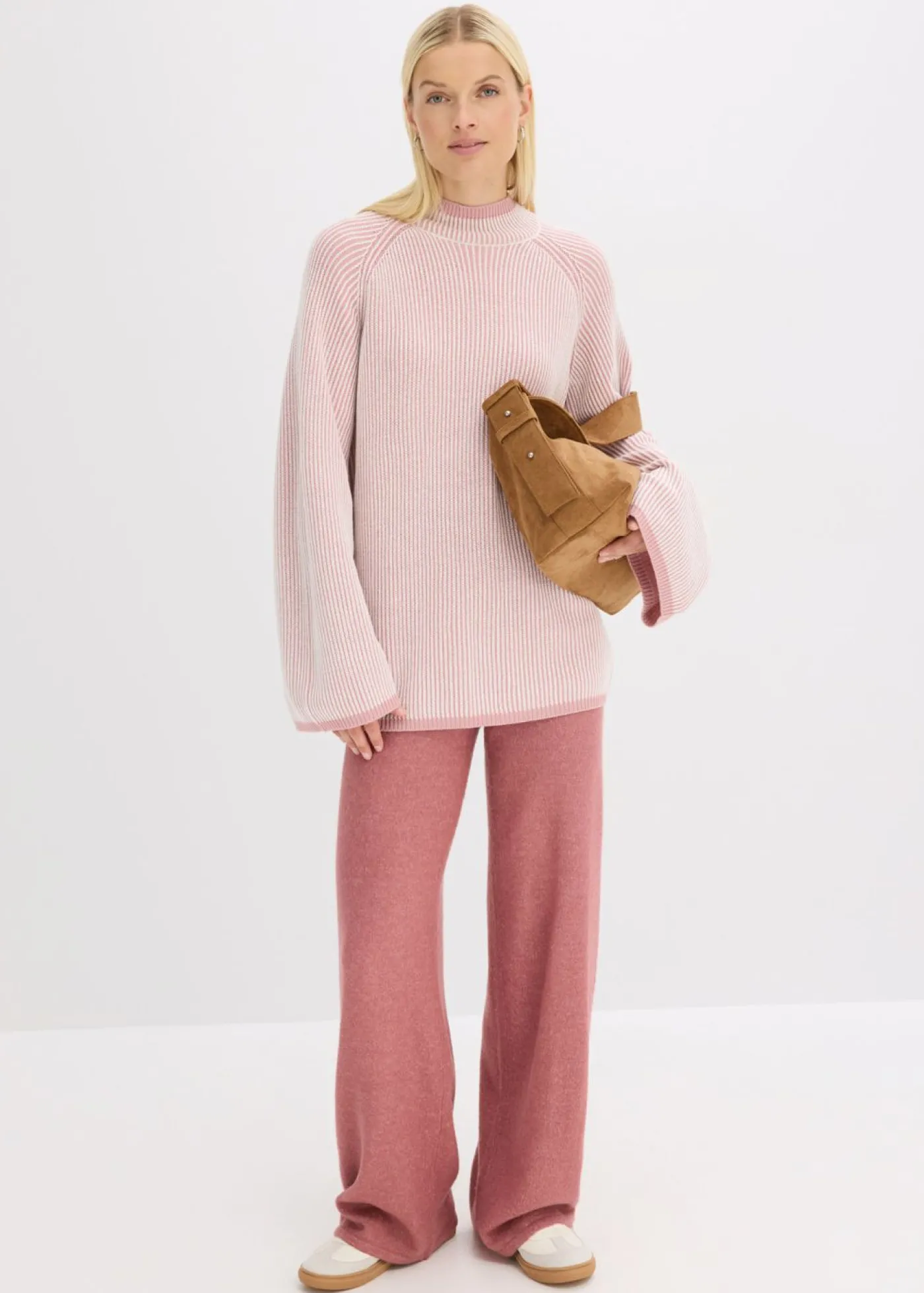 bonprix bonprix Jersey oversize con cuello alto rosa ceniza moteado Outlet