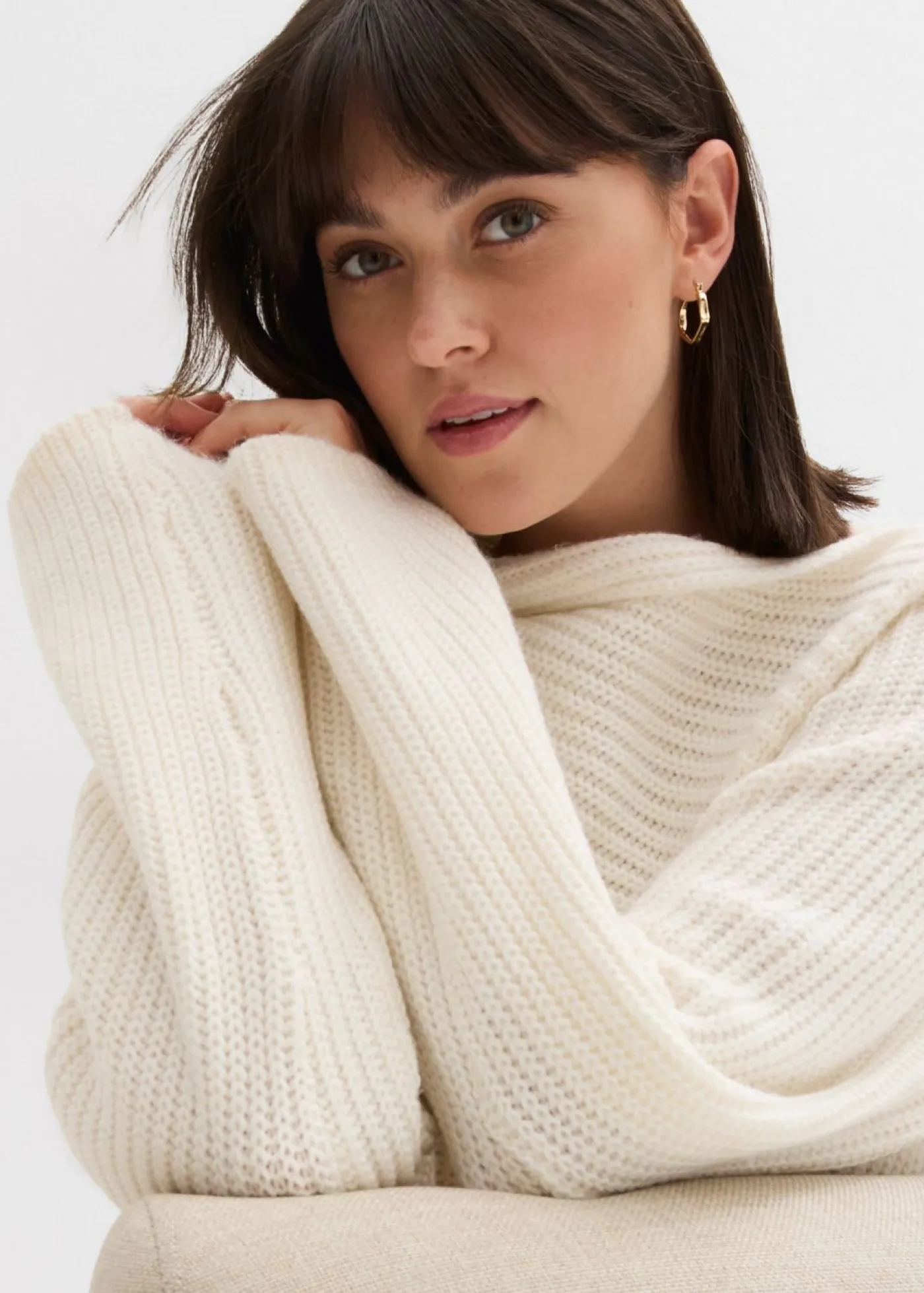 bonprix bonprix Jersey oversize de canalé blanco perla Sale