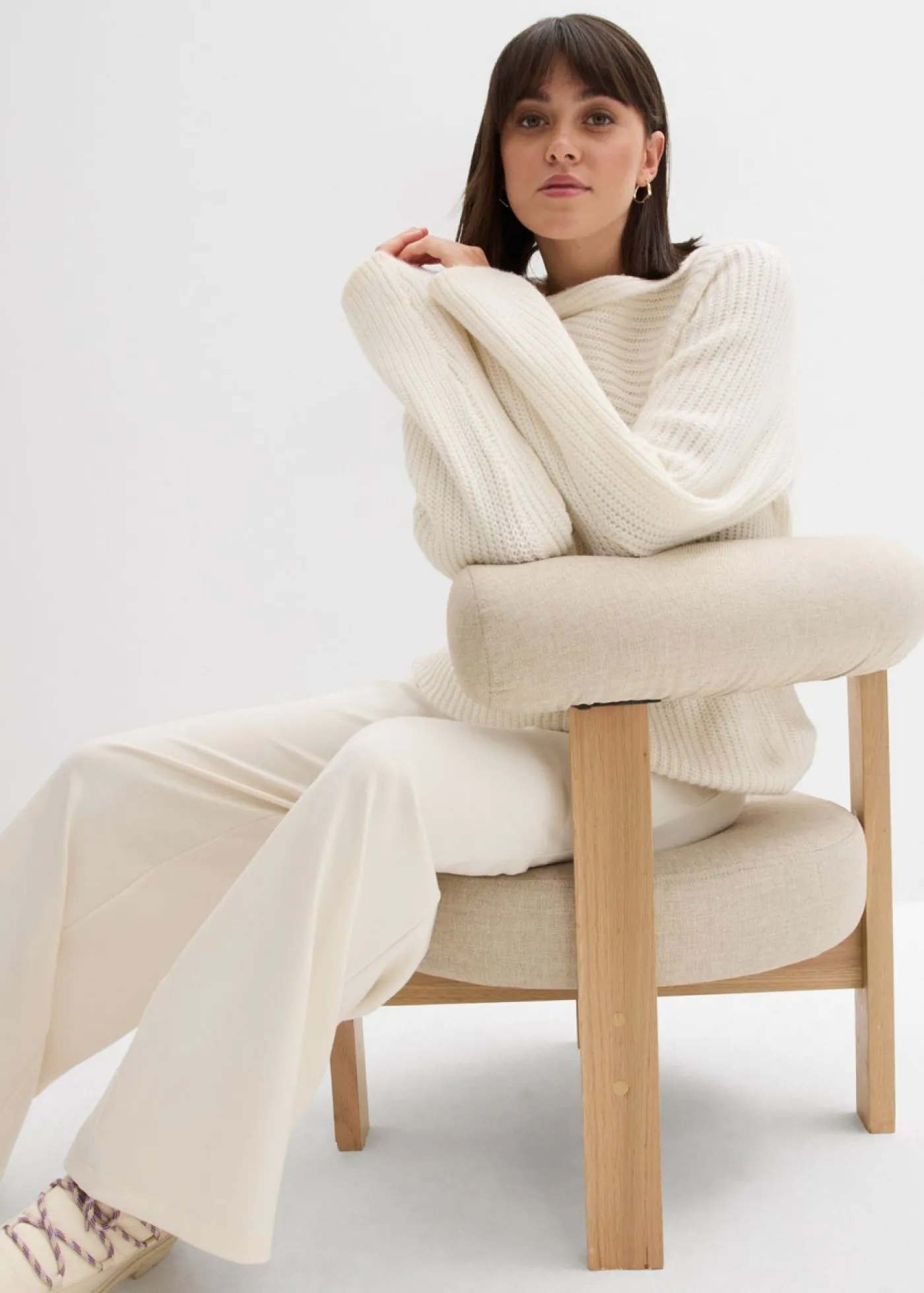 bonprix bonprix Jersey oversize de canalé blanco perla Sale