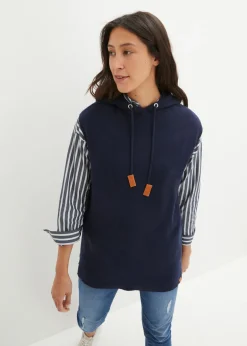 bonprix bonprix Jersey sin mangas con capucha Azul marino jaspeado Discount
