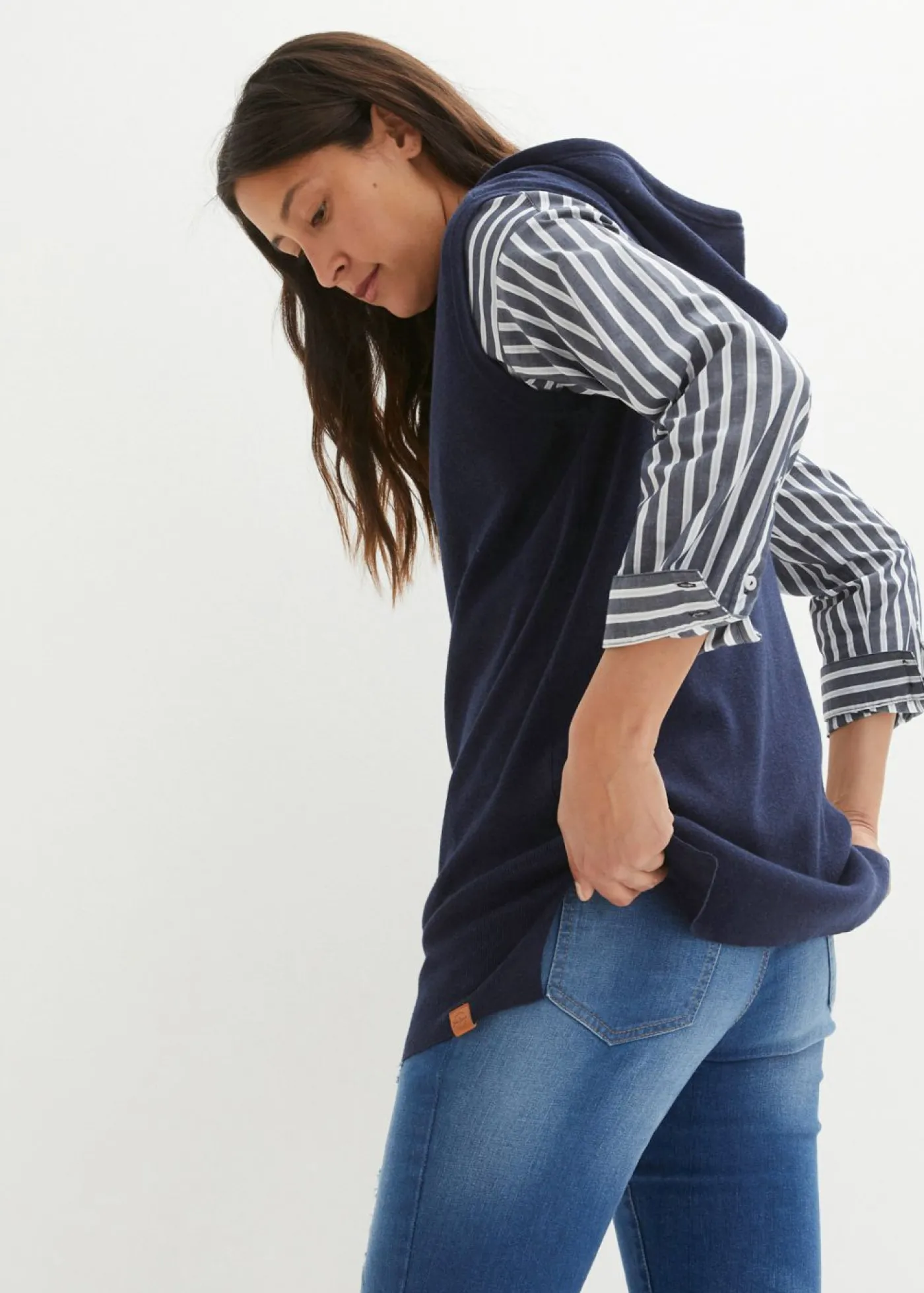 bonprix bonprix Jersey sin mangas con capucha Azul marino jaspeado Discount