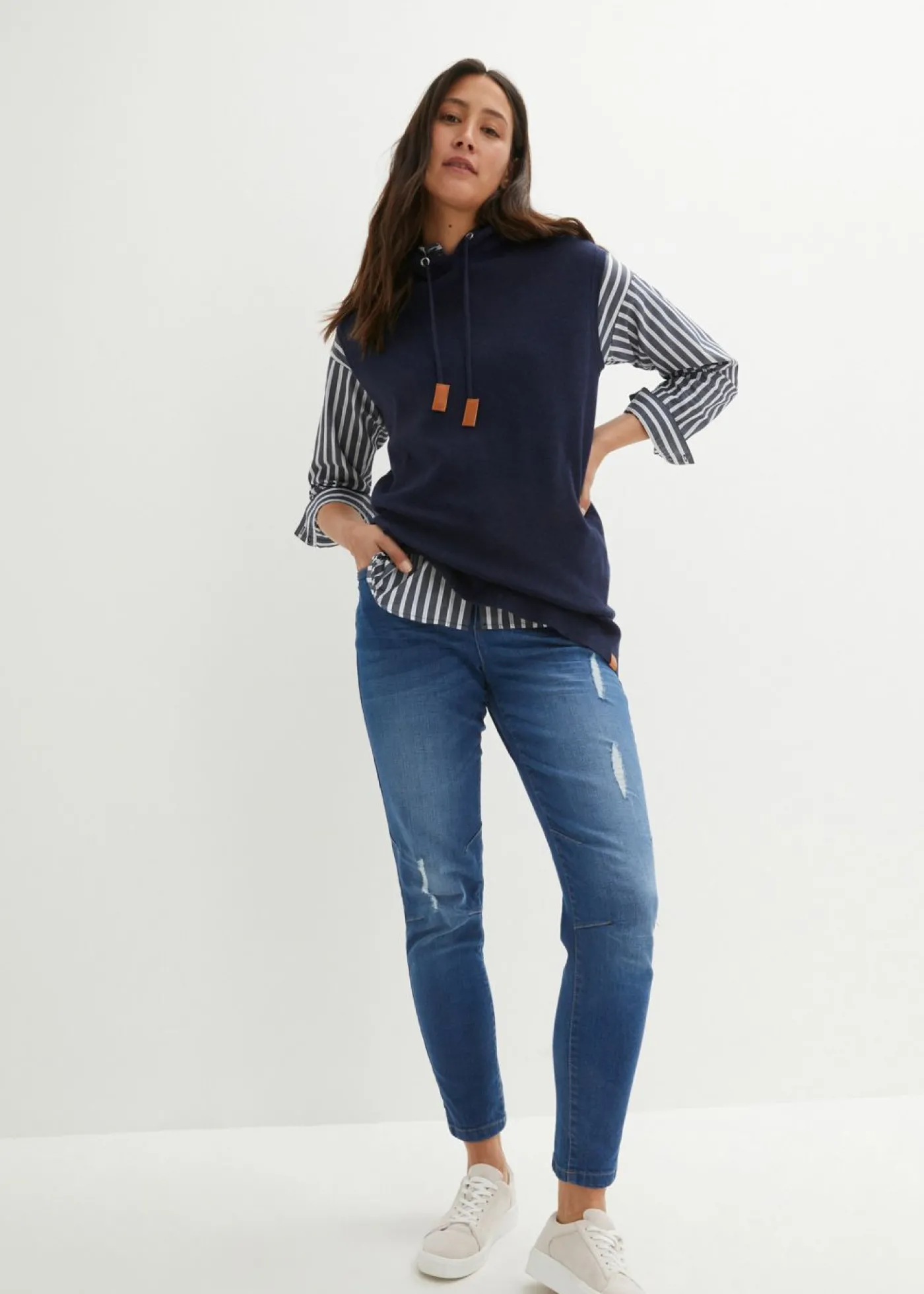 bonprix bonprix Jersey sin mangas con capucha Azul marino jaspeado Discount