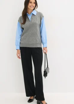 bonprix bonprix Jersey sin mangas con inserto de blusa y contenido de algodón gris jaspeado-azul claro Outlet