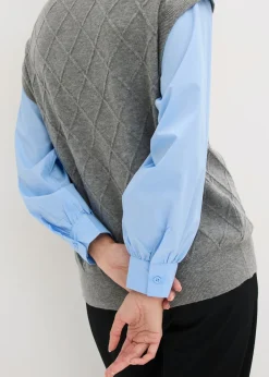 bonprix bonprix Jersey sin mangas con inserto de blusa y contenido de algodón gris jaspeado-azul claro Outlet