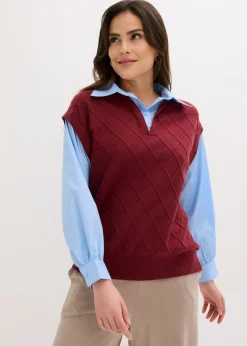 bonprix bonprix Jersey sin mangas con inserto de blusa y contenido de algodón rojo rubí-azul claro Hot