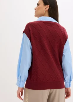 bonprix bonprix Jersey sin mangas con inserto de blusa y contenido de algodón rojo rubí-azul claro Hot