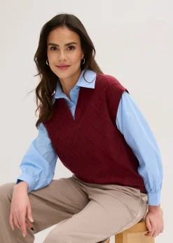 bonprix bonprix Jersey sin mangas con inserto de blusa y contenido de algodón rojo rubí-azul claro Hot