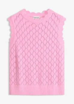 bonprix bonprix Jersey sin mangas de ajour de mezcla de algodón Rosa